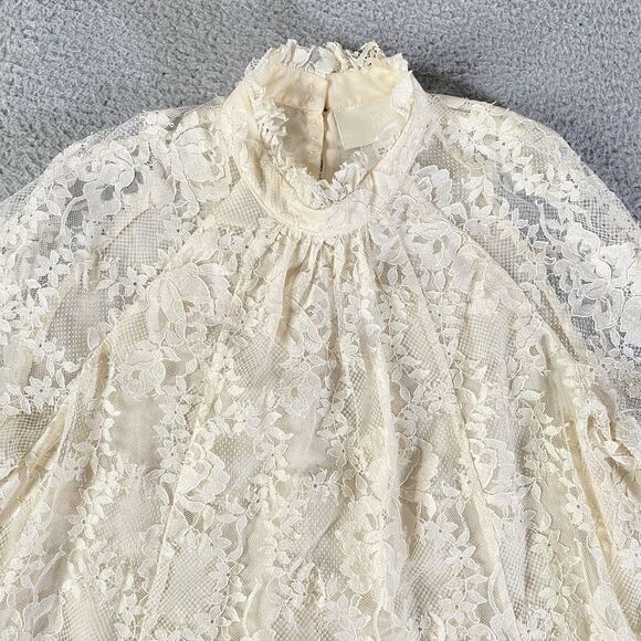 H&M Conscious Exclusive Mini Dress Women 8 Ivory Lace Floral Wedding Ethereal - Picture 2 of 13